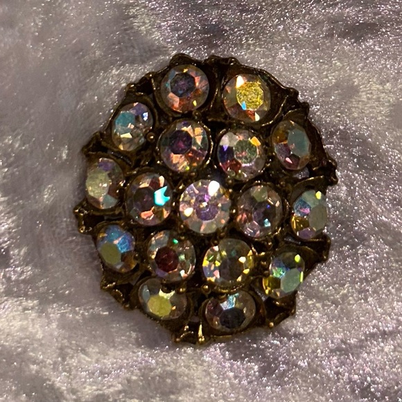 1960’s~ Sparkling Aurora Borealis Cluster Circle Brooch/Pin - Picture 8 of 12